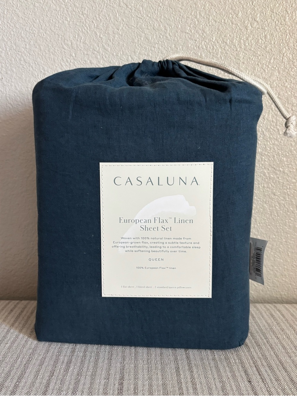NWT Queen 100% Linen Sheet Set Dark Mineral Blue - Casaluna